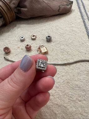Pandora Silver Square CZ Spacer Charm with Sparkling Stones